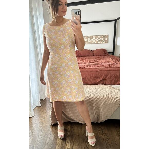 Vintage Handmade 60’s 70’s Size 8 Pink Yellow Floral Knee Length Dress - Picture 6 of 8